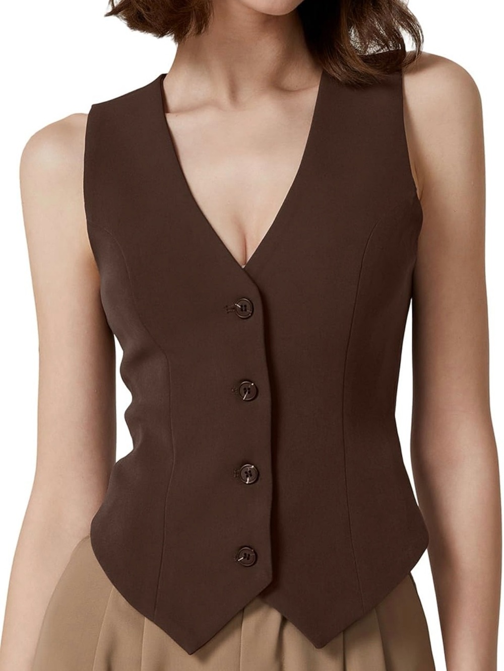 QINSEN Womens V Neck Vest Top Sleeveless Button Down Fully Lined